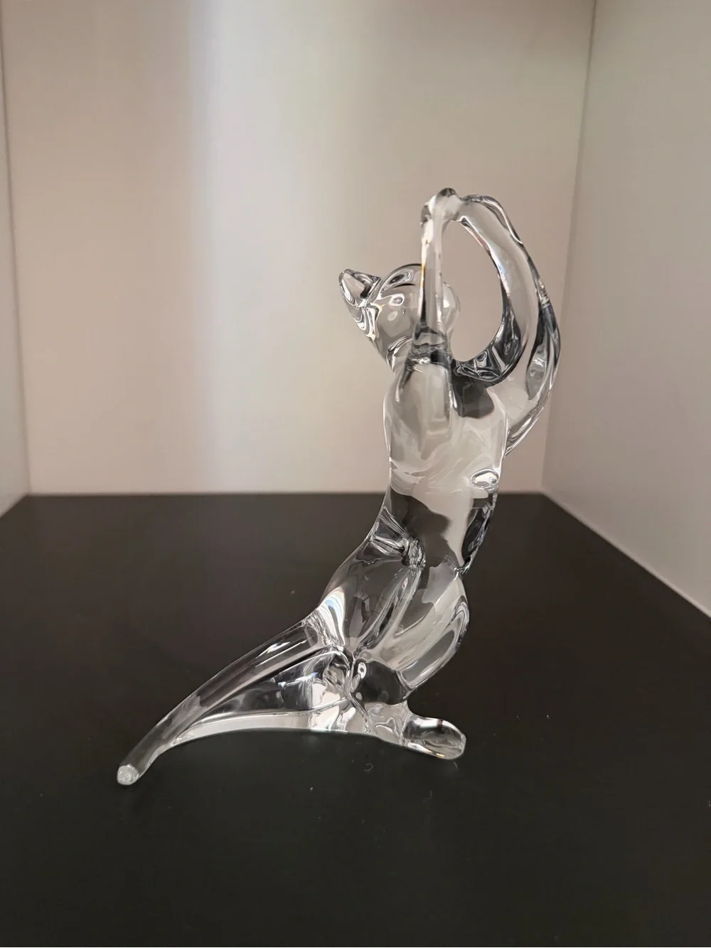 Baccarat France Clear Crystal Acrobatic Playing Cat Figurine Animal